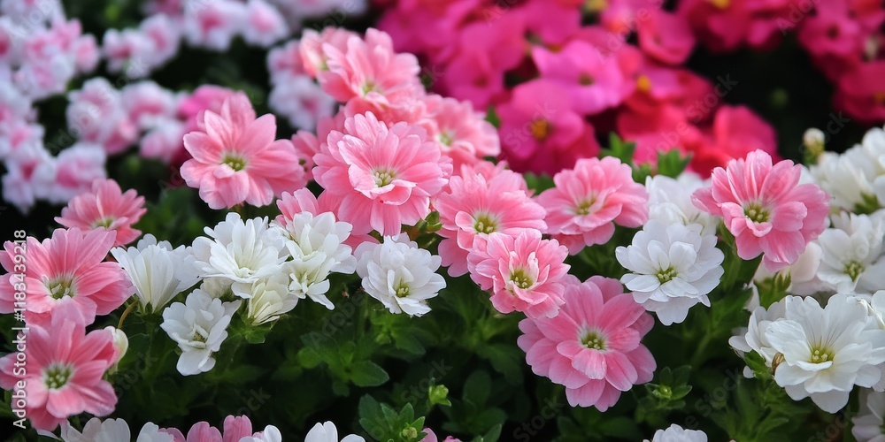 Blooming pink flowers alongside white flowers create a vibrant scene, showcasing the beauty of nature with an array of blooming flowers in various colors. Experience the charm of blooming flowers. Blooming pink flowers alongside white flowers create a vibrant scene, showcasing the beauty of nature with an array of blooming flowers in various colors. Experience the charm of blooming flowers.
