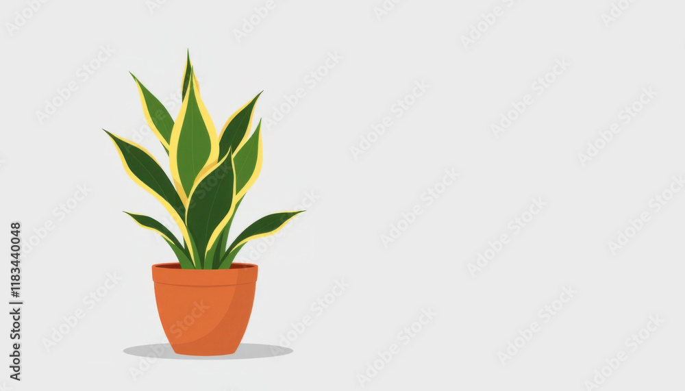 Green snake plant in a terracotta pot on a minimalist background, enhancing indoor decor Green snake plant in a terracotta pot on a minimalist background, enhancing indoor decor