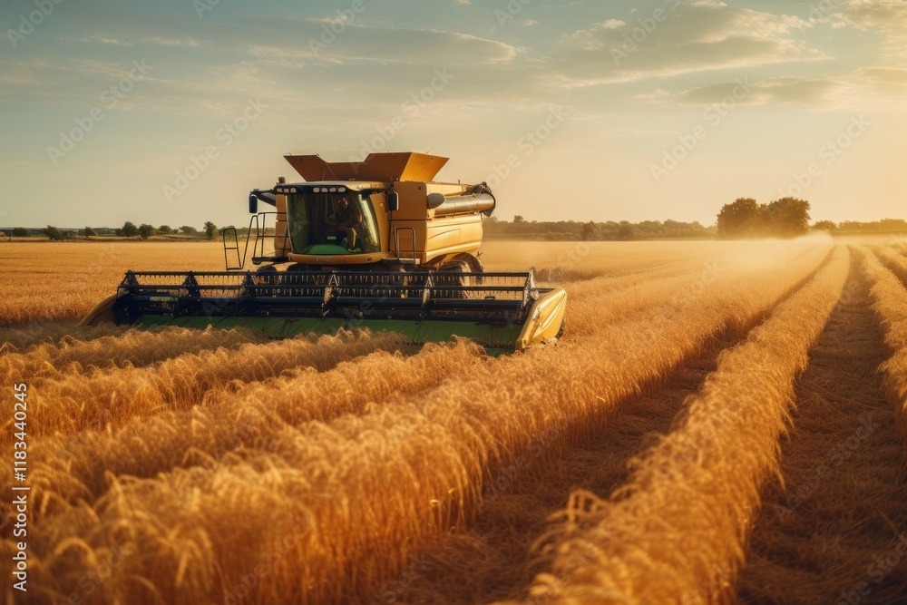 Obraz premium Golden crops harvest agriculture harvester.