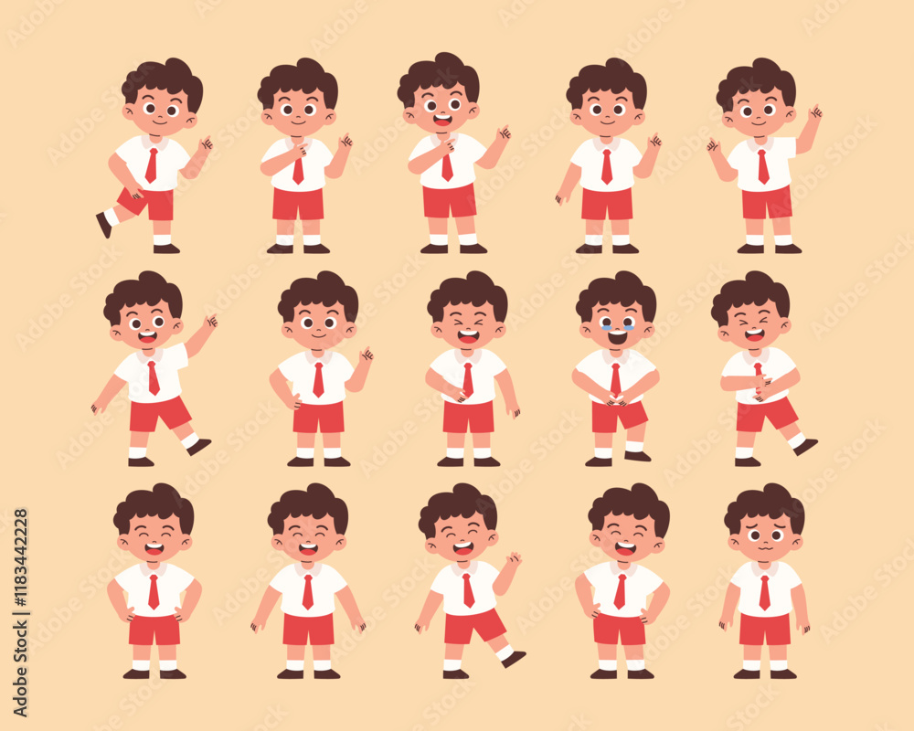 Male Elementary Student with Various Expression and Gesture, Primary Student Laughing, Pointing Something Male Elementary Student with Various Expression and Gesture, Primary Student Laughing, Pointing Something
