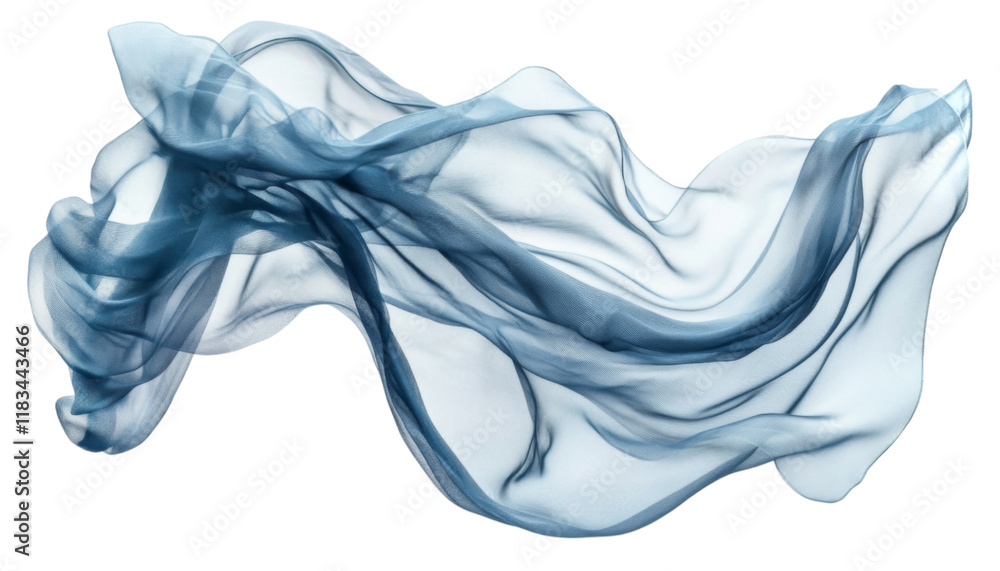 Fototapeta premium Elegant Flowing Blue Fabric on White Background Capturing Movement and Grace in a Minimalist Style