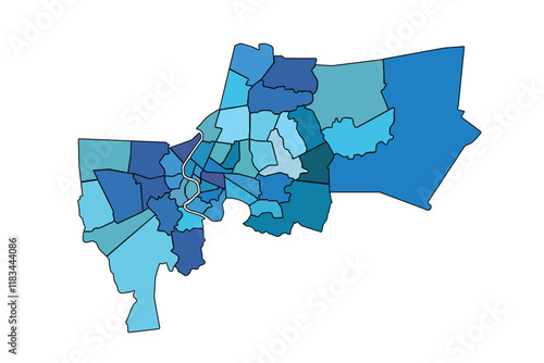 Bangkok map with regions vector illustration,Bangkok Political map and administrative divisions, vector illustration map of Bangkok with borders, colorful map of Bangkok.