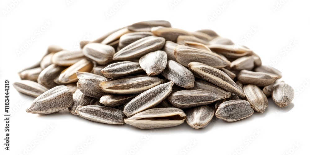 Isolated pile of sunflower seeds showcasing the natural texture and color of sunflower seeds against a clean white background, emphasizing the unique qualities of sunflower seeds. Isolated pile of sunflower seeds showcasing the natural texture and color of sunflower seeds against a clean white background, emphasizing the unique qualities of sunflower seeds.