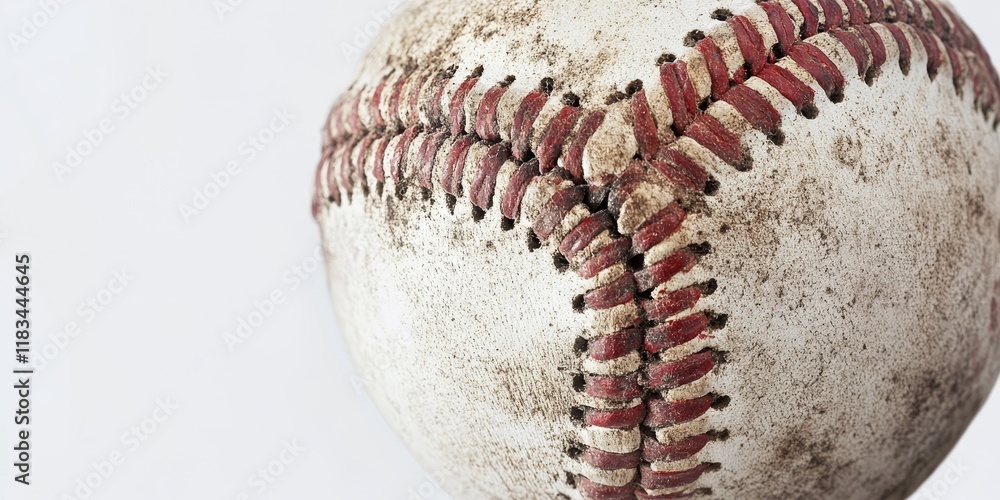 Obraz premium Vintage sports equipment features a worn and distressed baseball, highlighting the character of traditional baseball gear against a clean white background. This vintage baseball evokes nostalgia for