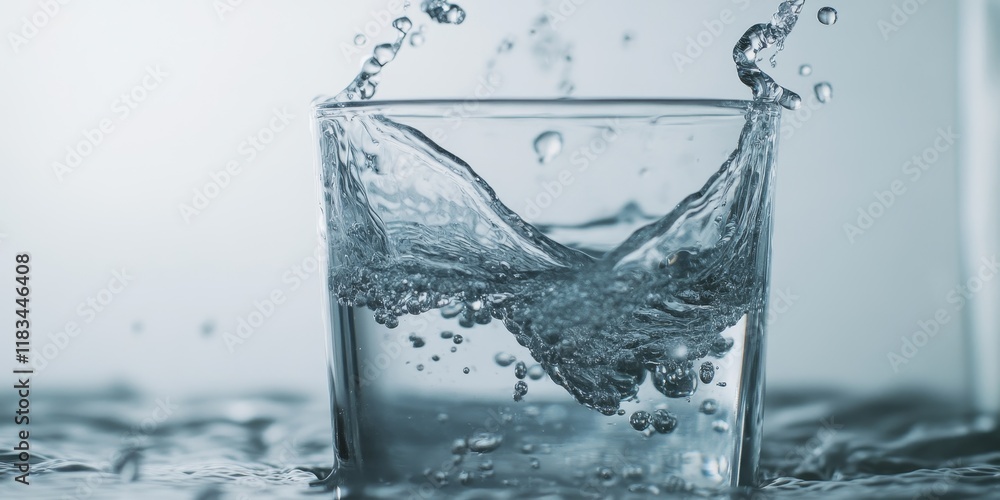 Close up of water pouring and splashing from a glass, creating dynamic and refreshing visuals. This captivating scene highlights the beauty of water in motion against a white background. Close up of water pouring and splashing from a glass, creating dynamic and refreshing visuals. This captivating scene highlights the beauty of water in motion against a white background.