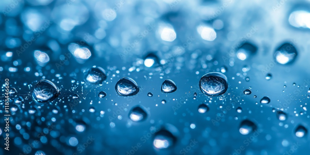 Water drops on blue glass create a stunning visual effect. The water drops accentuate the beauty of the blue glass, enhancing its vibrant color and inviting views of natural light reflections. Water drops on blue glass create a stunning visual effect. The water drops accentuate the beauty of the blue glass, enhancing its vibrant color and inviting views of natural light reflections.