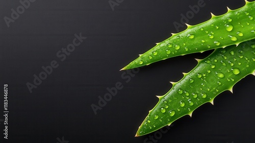 Fresh aloe vera leaves with water droplets on a dark background showcasing nature's vibrant beauty and health benefits