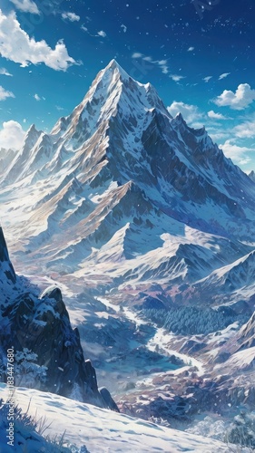 snow covered mountains in winter