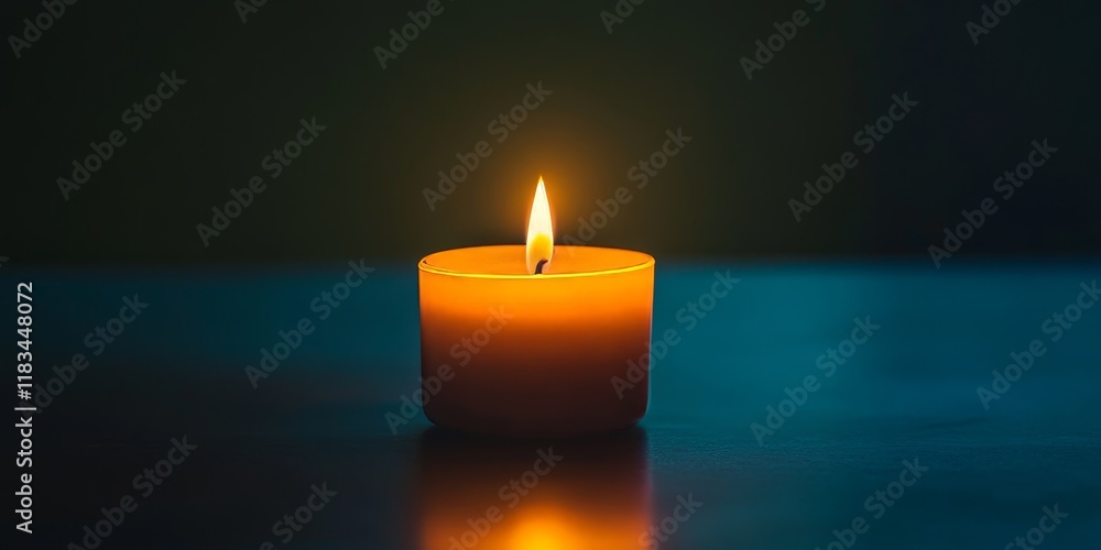 Candle arranged against a dark colored background, creating a serene atmosphere with the soft glow of the candle illuminating the space, perfect for setting a calming mood.