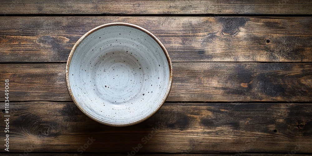 Handmade ceramic bowl displayed on a wooden table, showcasing exquisite ceramic tableware and unique pottery design in a captivating top view perspective. Handmade ceramic bowl displayed on a wooden table, showcasing exquisite ceramic tableware and unique pottery design in a captivating top view perspective.