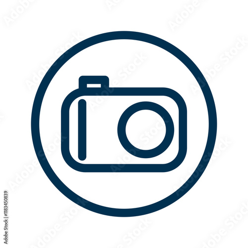 Camera inside a circular frame, featuring a lens and shutter detail, symbolizing photography and creative focus.