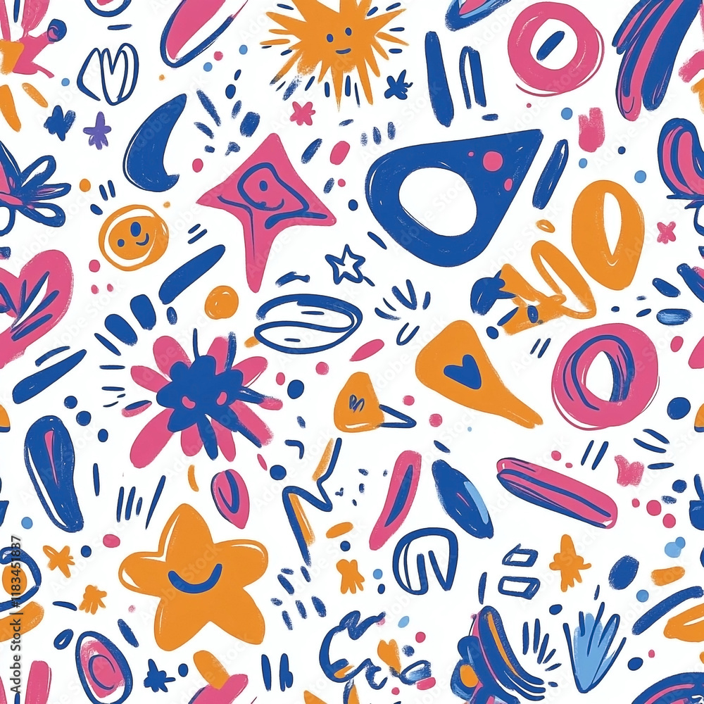 Abstract Doodle Pattern with Hand-Drawn Shapes on White Background Abstract Doodle Pattern with Hand-Drawn Shapes on White Background