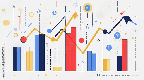Abstract white background with Colorful charts and graphs with statistics to innovative analyze business potential and forecast future development of companies growth.