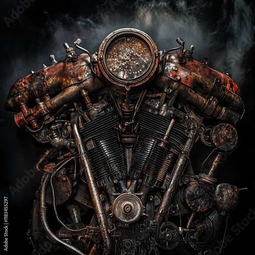 Rusty Vintage Engine: Steampunk Industrial Machine photo