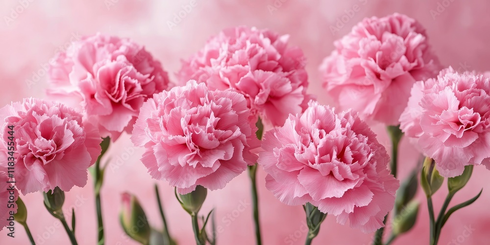 Pink carnations create a beautiful bouquet, perfect for a holiday greeting. This design features a stunning carnation bouquet set against a soft pink background, highlighting the elegance of pink Pink carnations create a beautiful bouquet, perfect for a holiday greeting. This design features a stunning carnation bouquet set against a soft pink background, highlighting the elegance of pink