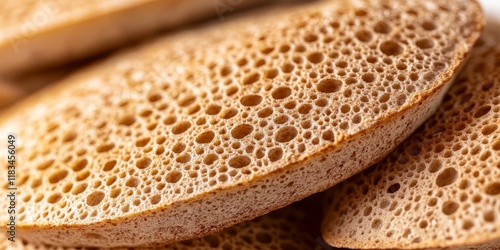 Close up view of wholemeal friselle showcasing its texture and unique features, with wholemeal friselle highlighted against a clean background for emphasis on its natural appeal. photo