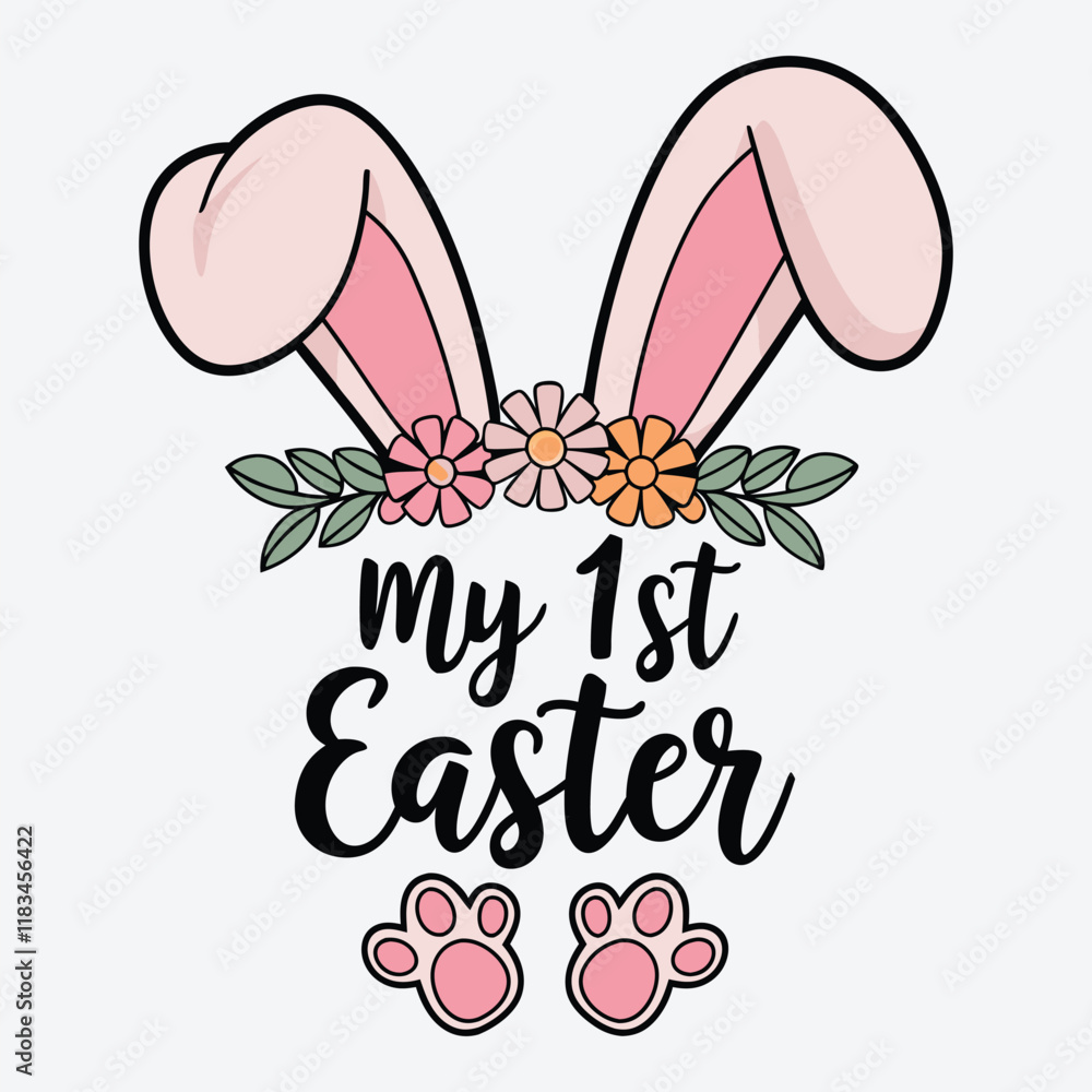 Fototapeta premium my 1st Easter T-Shirt Design. Easter Coquette Rabbit Bunny Design
