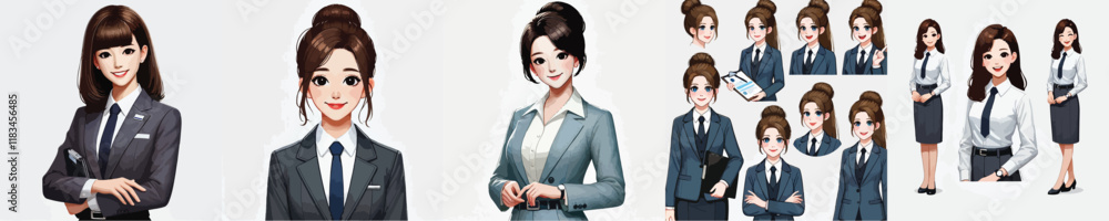vector set of smiling female office worker characters vector set of smiling female office worker characters