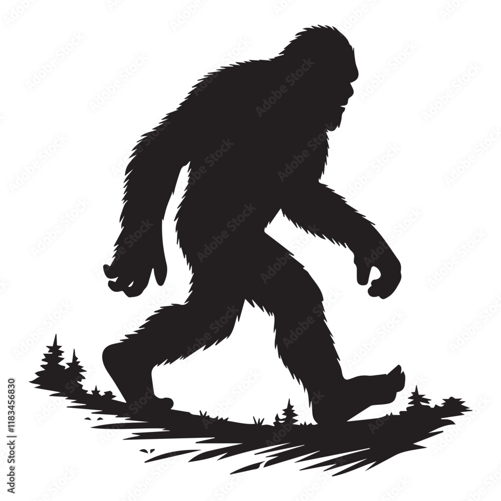 Fototapeta premium Bigfoot Silhouette Vector illustration. Squatchin. Gorilla. Bigfoot Yeti Black Isolated On White Vector Design