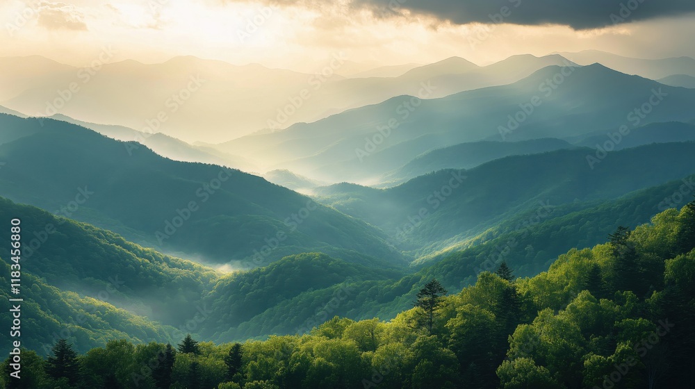 Fototapeta premium Aerial view of the lush green hills covered in green trees and dense forests 