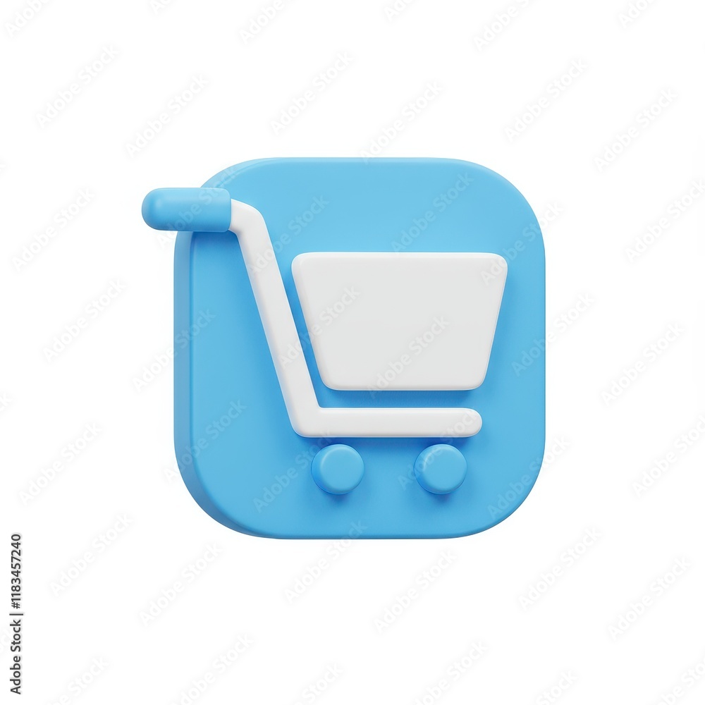 3D shopping cart icon with a blue and white color scheme isolated on white background 3D shopping cart icon with a blue and white color scheme isolated on white background