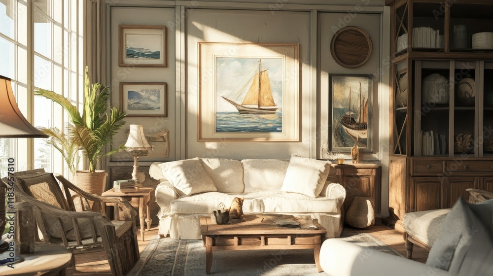 Sunlit Coastal Living Room: A Serene Seaside Escape Sunlit Coastal Living Room: A Serene Seaside Escape