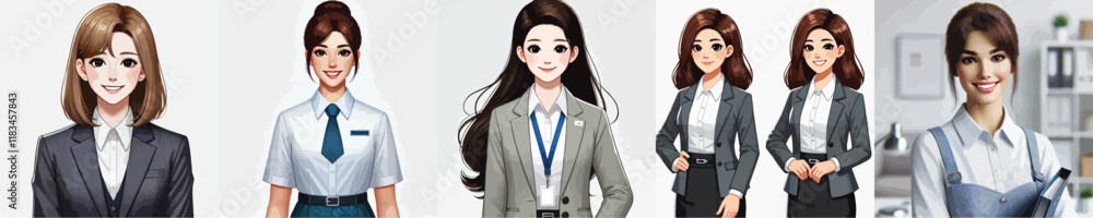 vector collection of beautiful female office worker characters vector collection of beautiful female office worker characters