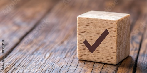 Checkbox on a wooden block symbolizes a business concept, highlighting the importance of checkbox selections in decision making processes related to business development and strategy. photo