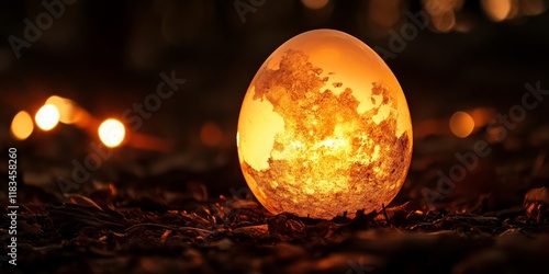 A captivating image of an egg surrendering, illuminated by flashlights in the background, showcasing the theme of surrendering in a unique and creative way. The egg s surrendering moment is photo