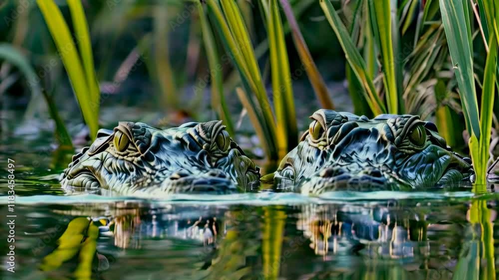 Crocodiles Sneaking on the Surface of Swamp Water Crocodiles Sneaking on the Surface of Swamp Water