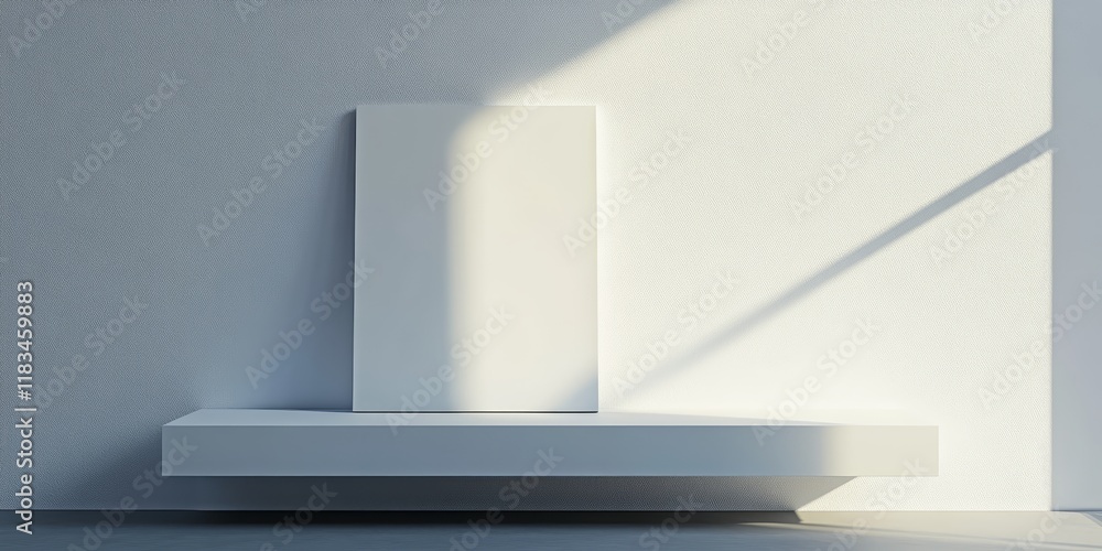 A simplified room features a blank canvas resting on a shelf, complemented by a tidy white wall that provides ample space for additional content or decoration. A simplified room features a blank canvas resting on a shelf, complemented by a tidy white wall that provides ample space for additional content or decoration.