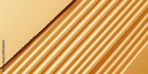 Corrugated cardboard banner placed over light yellow paper serves as a backdrop for ecological projects and the paper packaging industry. This sustainable packaging concept offers ample copy space for photo