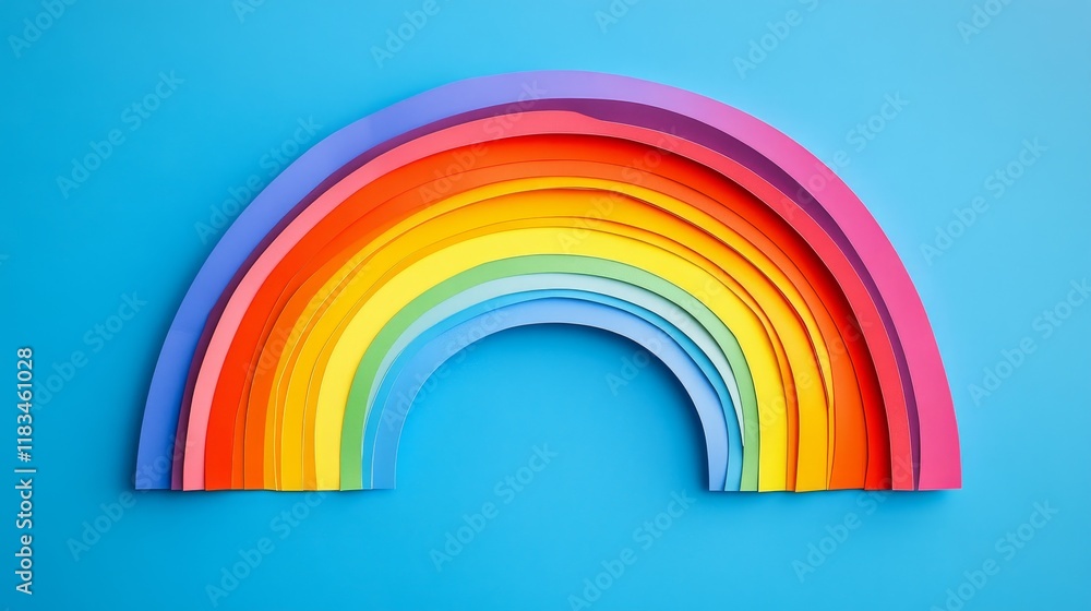 Fototapeta premium Rainbow creation made easy with step by step instructions. Discover how to craft a vibrant Rainbow using paper. Gather your tools like glue, colored paper, and scissors for a fun DIY Rainbow project.