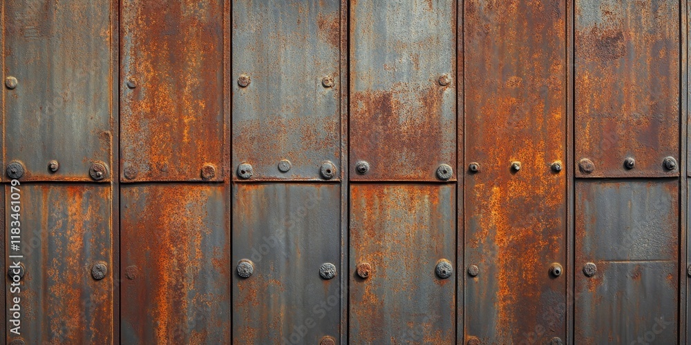 Rustic background featuring an old steel wall with prominent rust textures, offering ample copy space for text. This old steel wall showcases the beauty of weathered surfaces and patterns in rust. Rustic background featuring an old steel wall with prominent rust textures, offering ample copy space for text. This old steel wall showcases the beauty of weathered surfaces and patterns in rust.