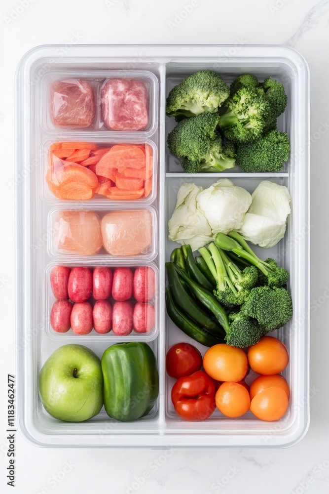 Vibrant Freezer Organization Fresh Produce Neatly Arranged in Container Vibrant Freezer Organization Fresh Produce Neatly Arranged in Container