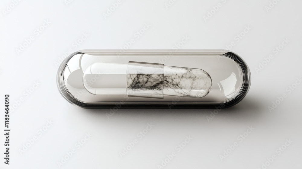Naklejka premium A single liquid-filled capsule with a translucent shell, showing intricate internal details, centered on a white background.