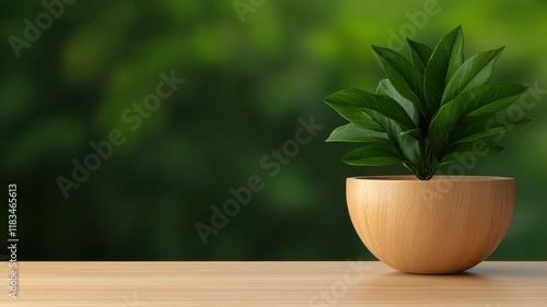 Wallpaper Mural Potted plant on a wooden table with a blurred green background. Torontodigital.ca