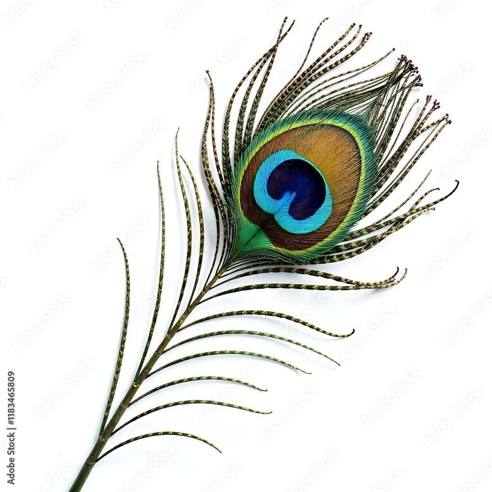 Obraz premium Ethereal Elegance: A Majestic Peacock Feather Unveiled on White or PNG Transparent Background. new image