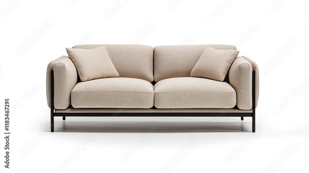 Minimal furniture idea. Modern beige sofa with plush cushions, perfect for stylish living room decor. Minimal furniture idea. Modern beige sofa with plush cushions, perfect for stylish living room decor.