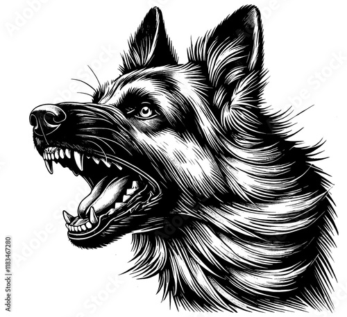 Hand drawn fierce German Shepherd portrait, vector sketch isolated on white background, SVG vector	