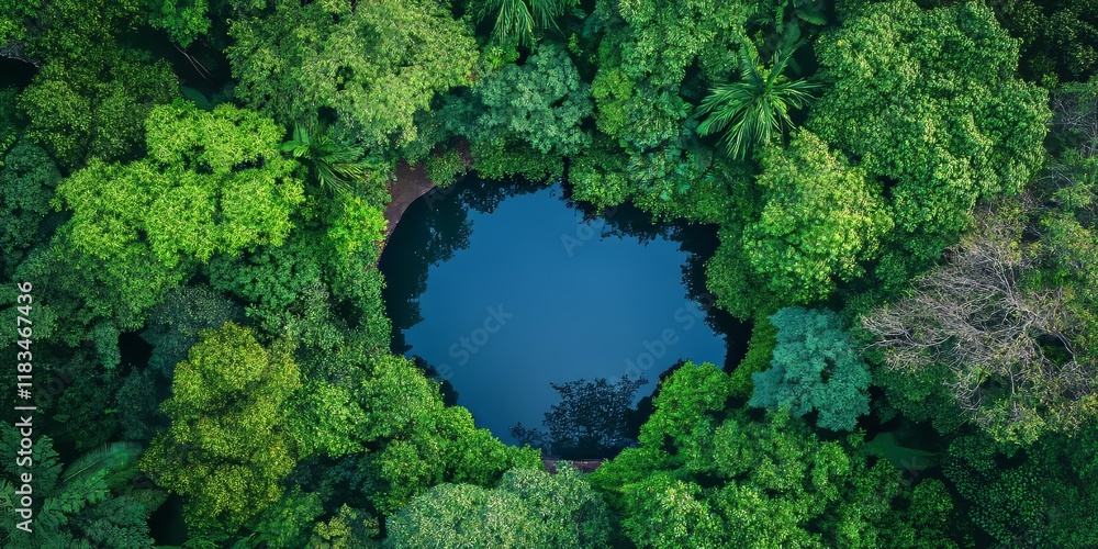 Aerial view capturing the serene pond surrounded by lush trees, highlighting the beauty of nature with this stunning aerial shot of a pond and tree, perfect for showcasing tranquility. Aerial view capturing the serene pond surrounded by lush trees, highlighting the beauty of nature with this stunning aerial shot of a pond and tree, perfect for showcasing tranquility.