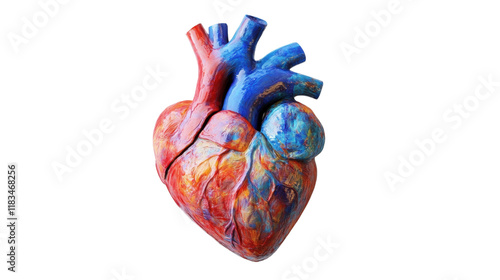 Wallpaper Mural An artistic interpretation of a human heart, blending realistic anatomy with vibrant colors, set on a bright white background. Torontodigital.ca