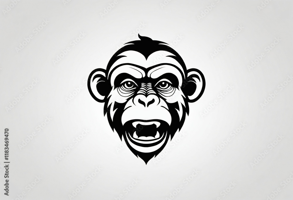 Fierce Monkey Head Illustration: Angry Ape, Primate Artwork, Black and White Animal Design, Tribal Tattoo Style, Logo for T-Shirts, Sports Teams, Gaming Avatars and Branding, Ai generated image. Fierce Monkey Head Illustration: Angry Ape, Primate Artwork, Black and White Animal Design, Tribal Tattoo Style, Logo for T-Shirts, Sports Teams, Gaming Avatars and Branding, Ai generated image.