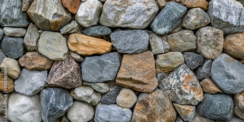 Wall constructed from various natural stones featuring an array of unique rocks, showcasing the beauty and diversity of natural stone in its composition. This stone wall exemplifies natural stone photo