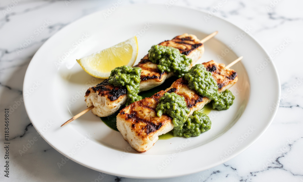 Grilled Swordfish Skewers with Salsa Verde Grilled Swordfish Skewers with Salsa Verde