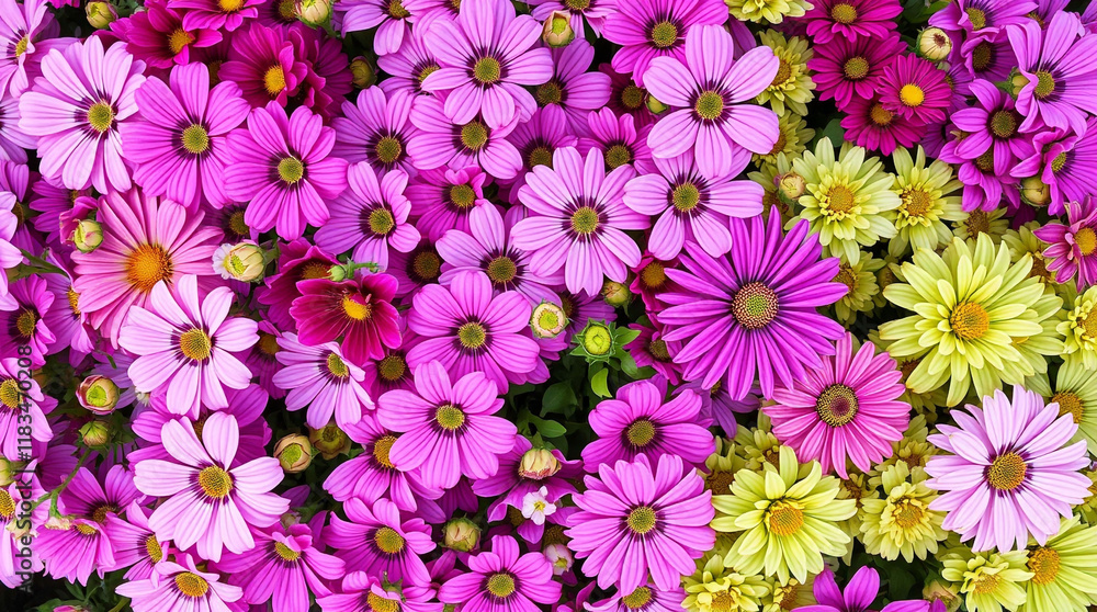 Design a lush floral background bursting with vibrant pinks, purples, and greens, featuring a variety of blooming flowers in high definition, creating a lively and inviting atmosphere. Design a lush floral background bursting with vibrant pinks, purples, and greens, featuring a variety of blooming flowers in high definition, creating a lively and inviting atmosphere.