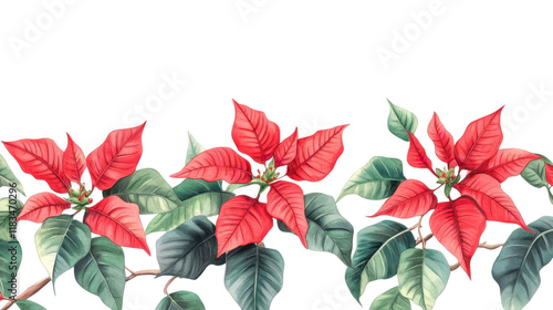 A beautiful blooming red poinsettia plant in a pot, perfect for Christmas celebrations and holiday decorations, with vibrant leaves and petals, showcasing the beauty of the seasonal flora photo