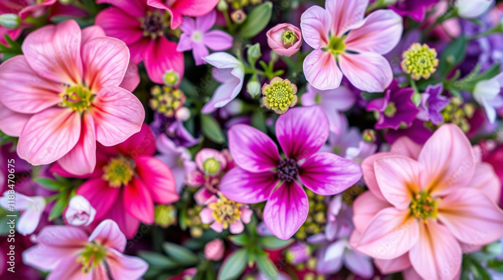 Design a lush floral background bursting with vibrant pinks, purples, and greens, featuring a variety of blooming flowers in high definition, creating a lively and inviting atmosphere. Design a lush floral background bursting with vibrant pinks, purples, and greens, featuring a variety of blooming flowers in high definition, creating a lively and inviting atmosphere.