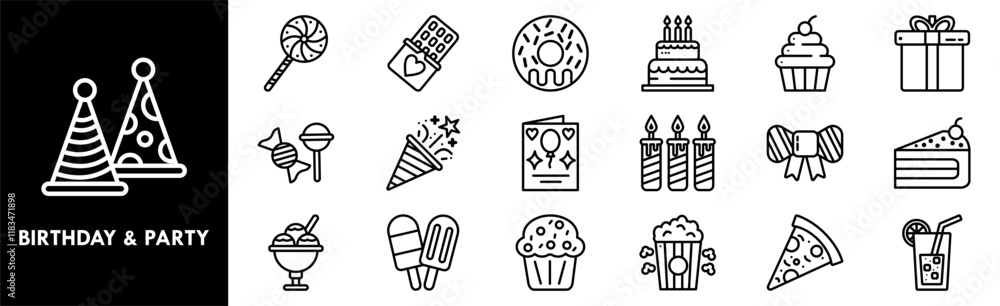 Birthday and Party icon collection set. Containing design party, celebration, birthday, holiday Birthday and Party icon collection set. Containing design party, celebration, birthday, holiday