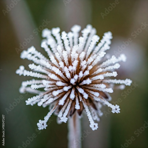 Frozen Flower Covered in Ice Crystals